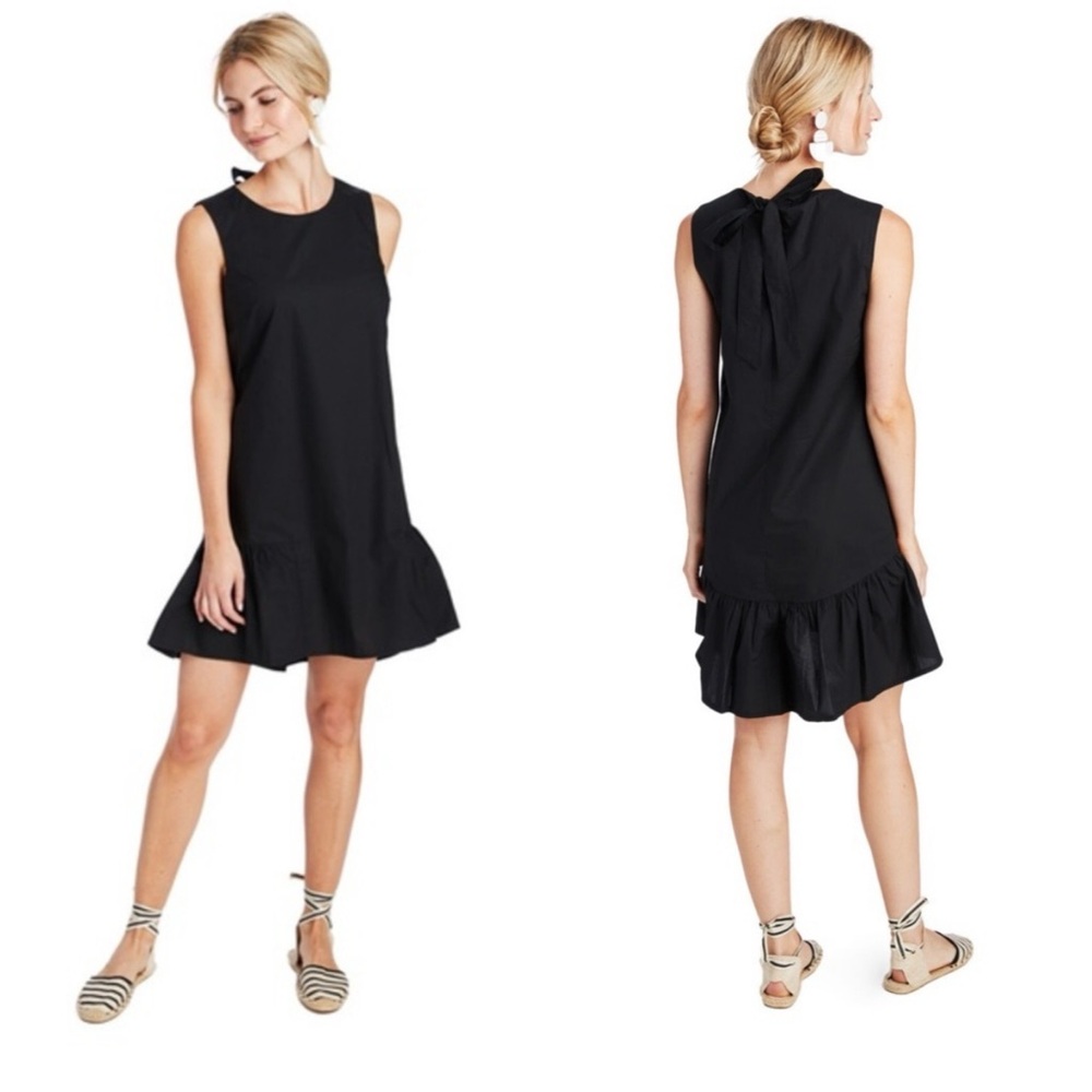 Vineyard Vines Black Cotton Drop Waist Dress Back Tie Size Large